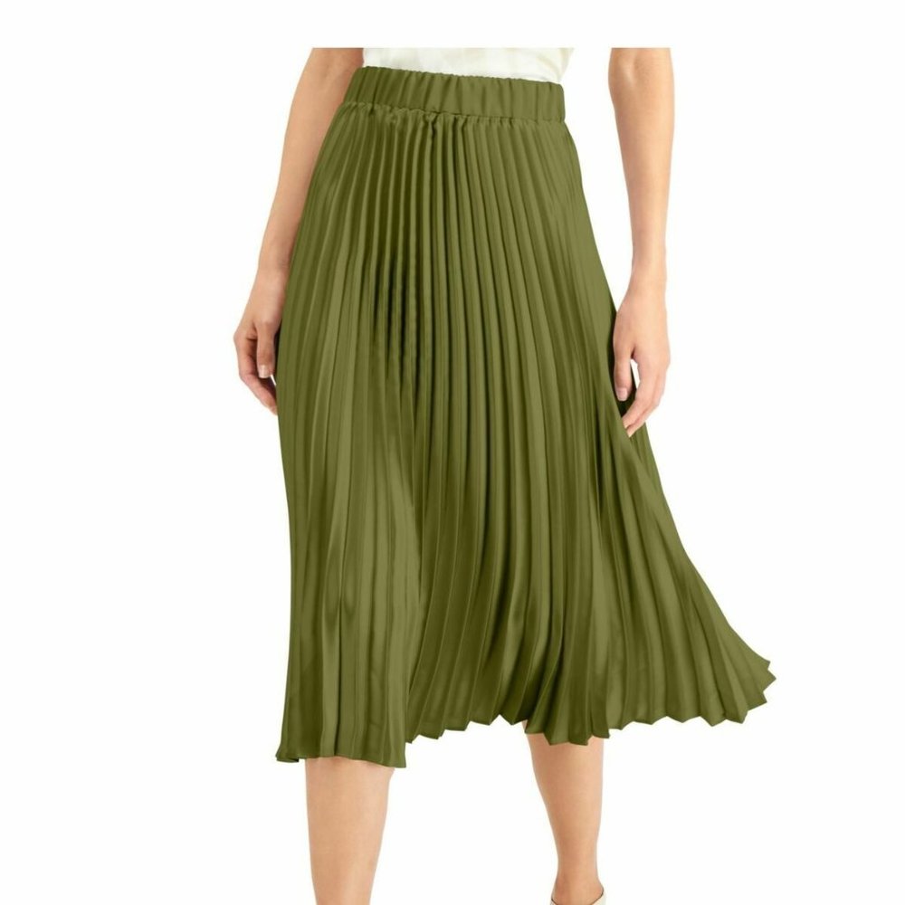 Green Alfani Pleated Accordion Elastic Waist Midi Skirt